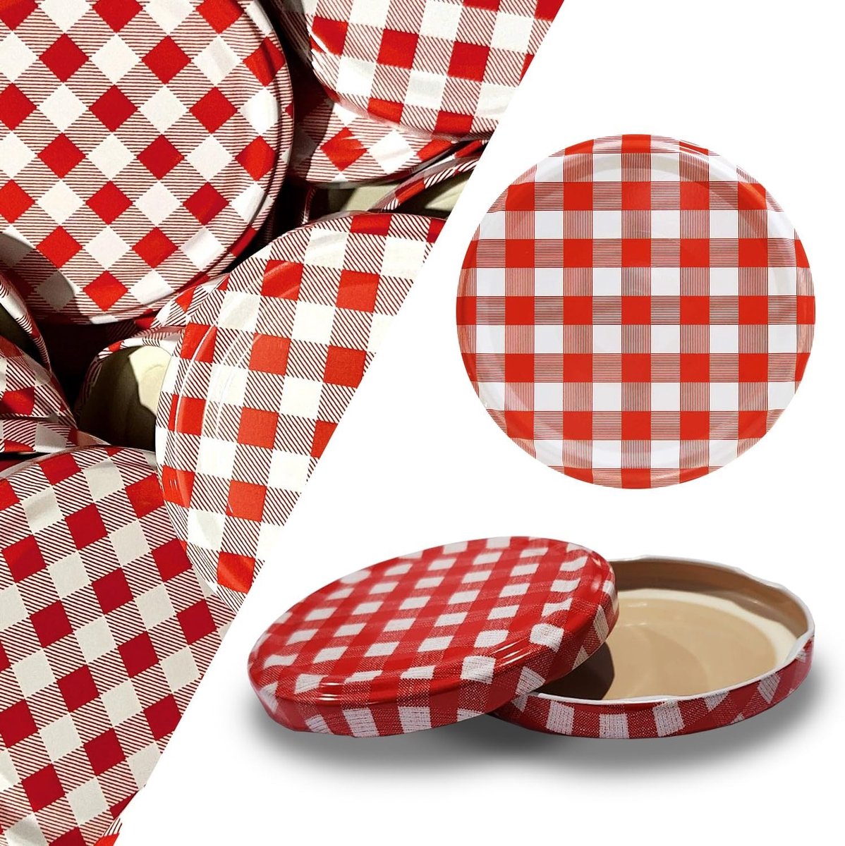 Spare lids voor glazen To 82 - rood geruit - 50 stuks - geschikt voor 230/350/445 ml - ShopVlot