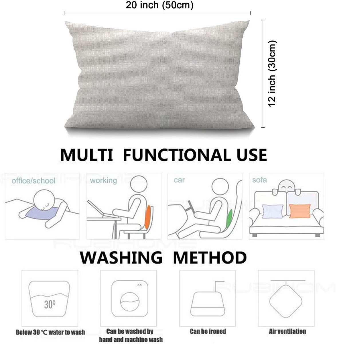 Lumbar Kussenhoes 12" x 20" - Katoen Linnen - Decoratief voor Sofa - Perfect als Woondecoratie - ShopVlot