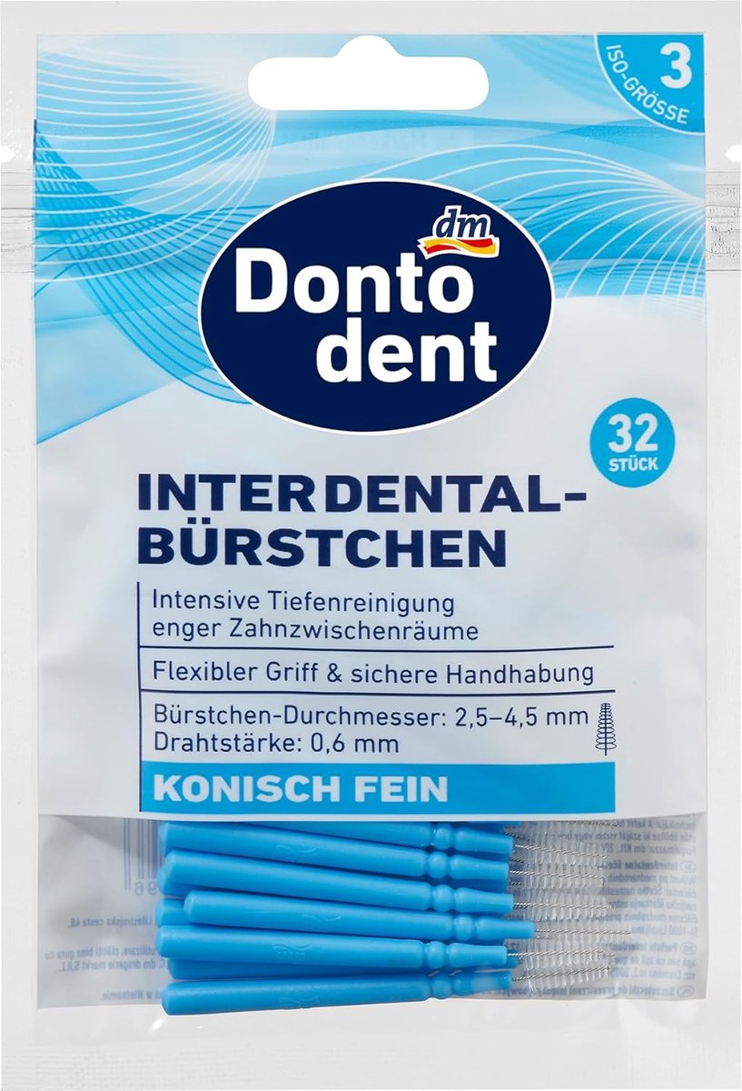Interdentale borstels ISO 3/3 mm - 32 Blauwe borstels - Intensieve reiniging - Voorkomt gaatjes - ShopVlot