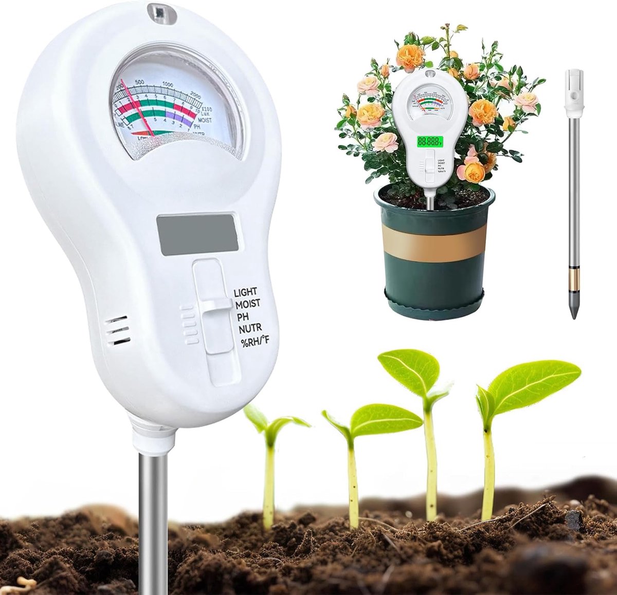 Plantvochtmeter 6-in-1 - Multifunctioneel - Inclusief verwisselbare probes - Perfect voor tuin en moestuin - ShopVlot