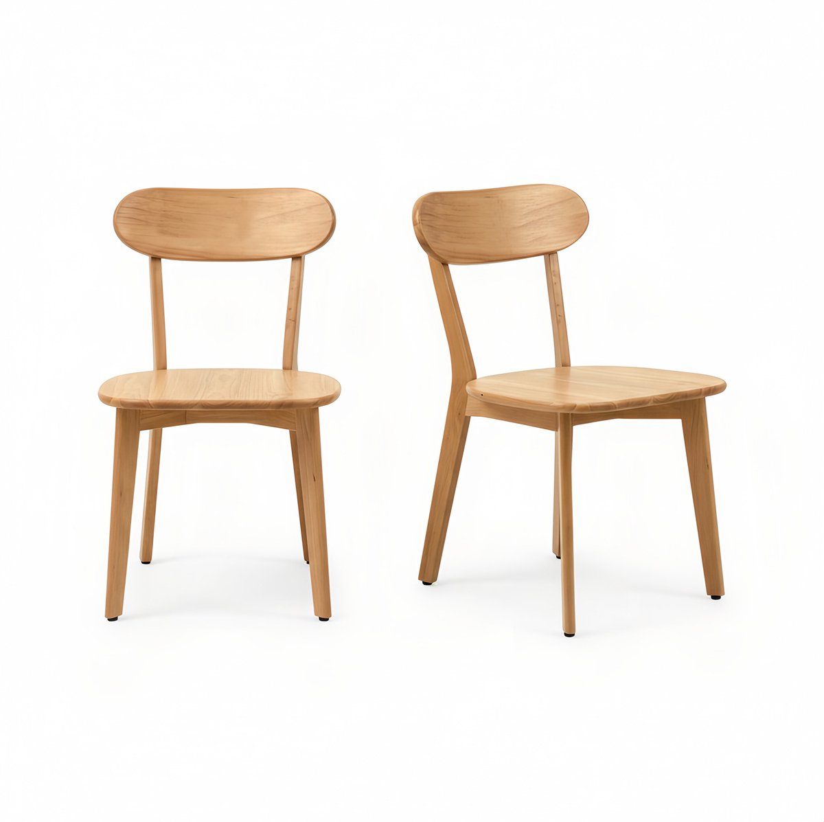 OKWISH Eetkamerstoel Set van 2 – Gebogen Rugleuning en Stevige Schuine Poten – Voor Eetkamer, Keuken en Woonkamer – Hout – Houtkleur