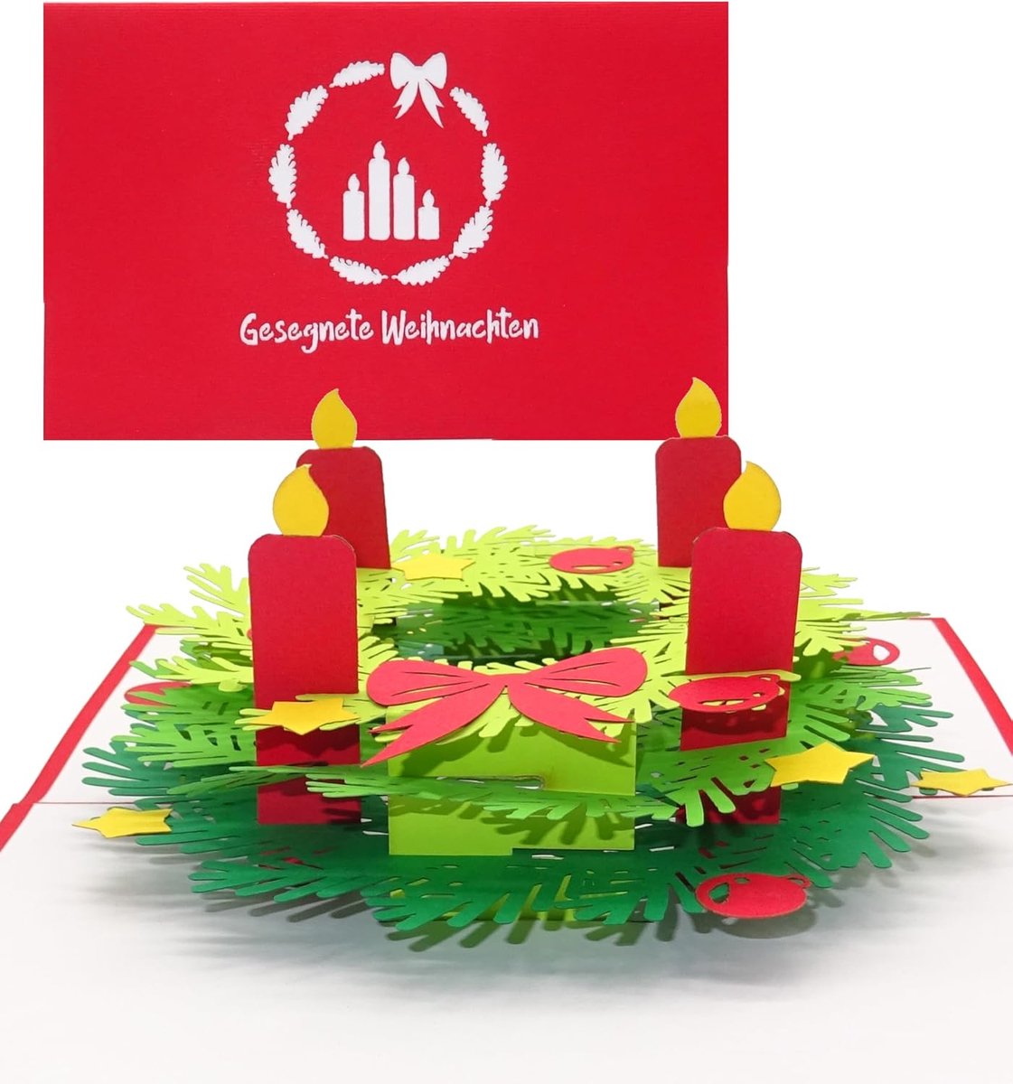 Pop-up kerstkaart adventskrans - 3D kaart met envelop - kerstdecoratie - sfeervol cadeau - ShopVlot
