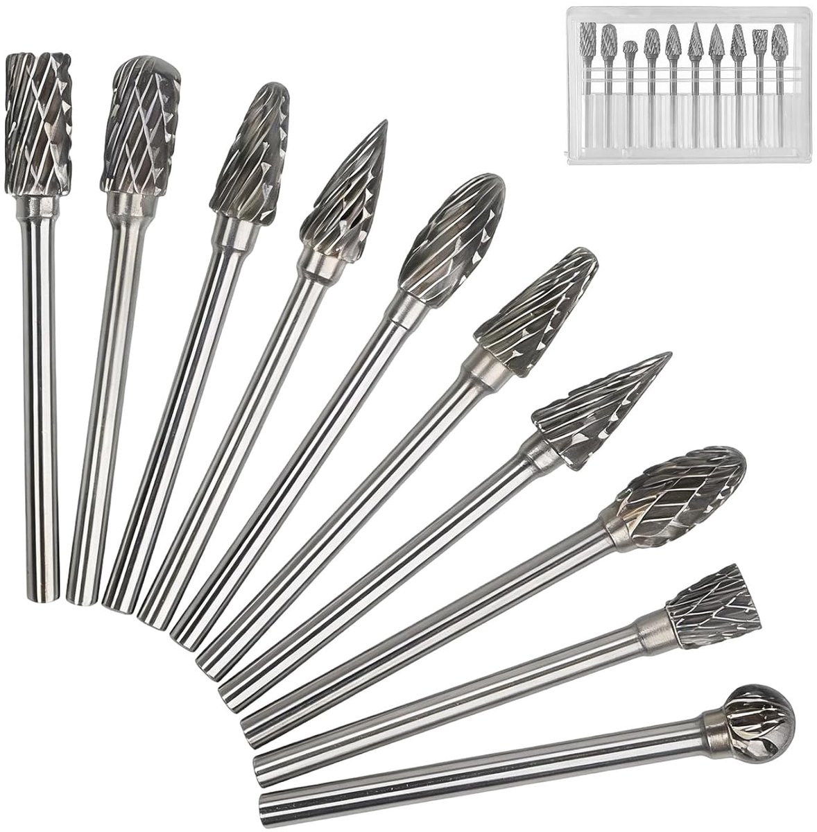 Hardmetalen freesset 10-delig met 1/8" schacht - wolfraamcarbide - hoge hardheid - voor nauwkeurig houtbewerking - ShopVlot