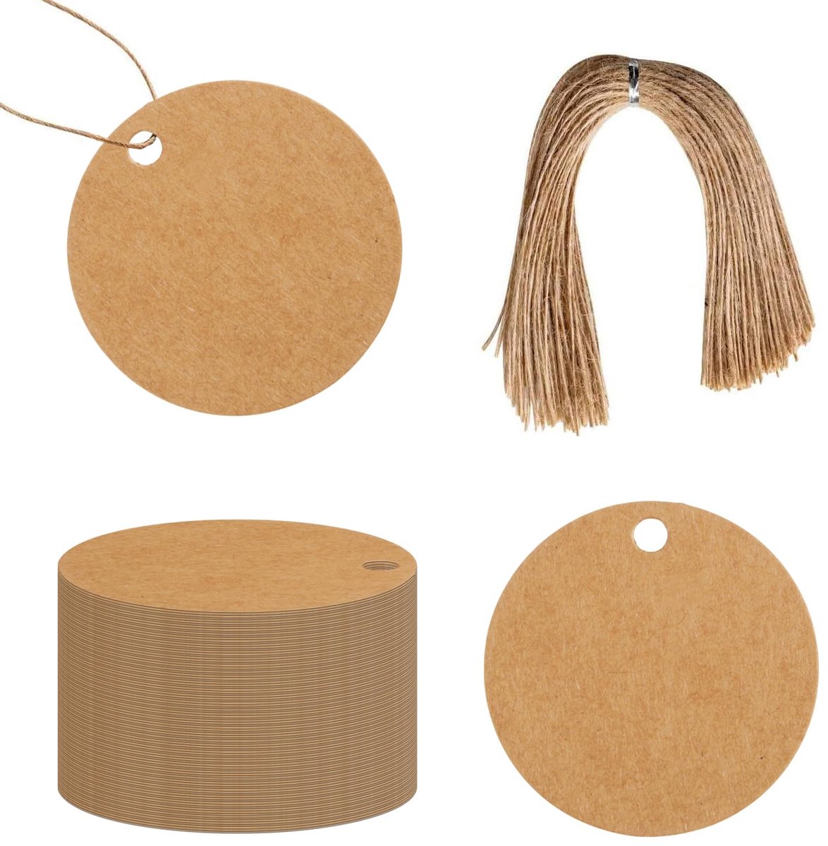 Kraftpapier etiketten 5 x 5 cm - cadeauhangers met jute koord - voor bruiloften en kerstgeschenken - ShopVlot