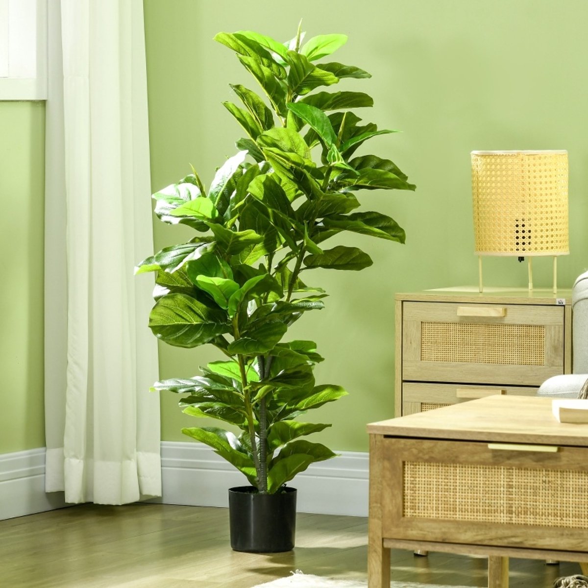 FloraGrace Kunstplant – Realistische Ficus Met 90 Bladeren – 110 Cm – Kunststof – Groen – Voor Binnen En Buiten – Met Pot