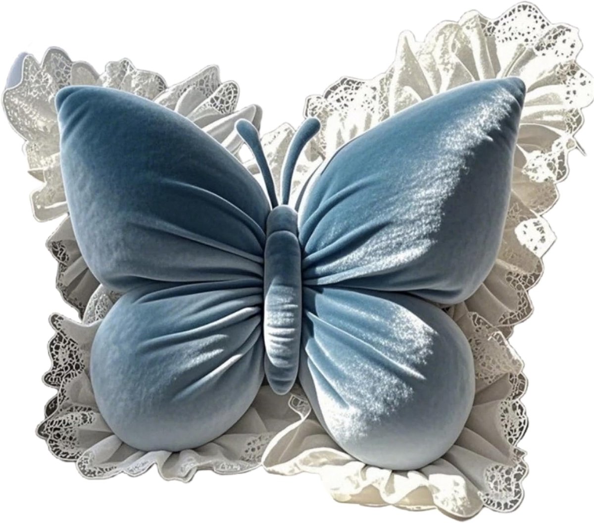 Ulisem - Kussen - Vlinder ontwerp dierbaar multifunctioneel kussen - 43x31 cm groot - Zachte pluche stof - Grote PP katoen vulling - Als zitkussen en rugsteun - Voor woonkamer en auto - Ook als decoratie - Blauw