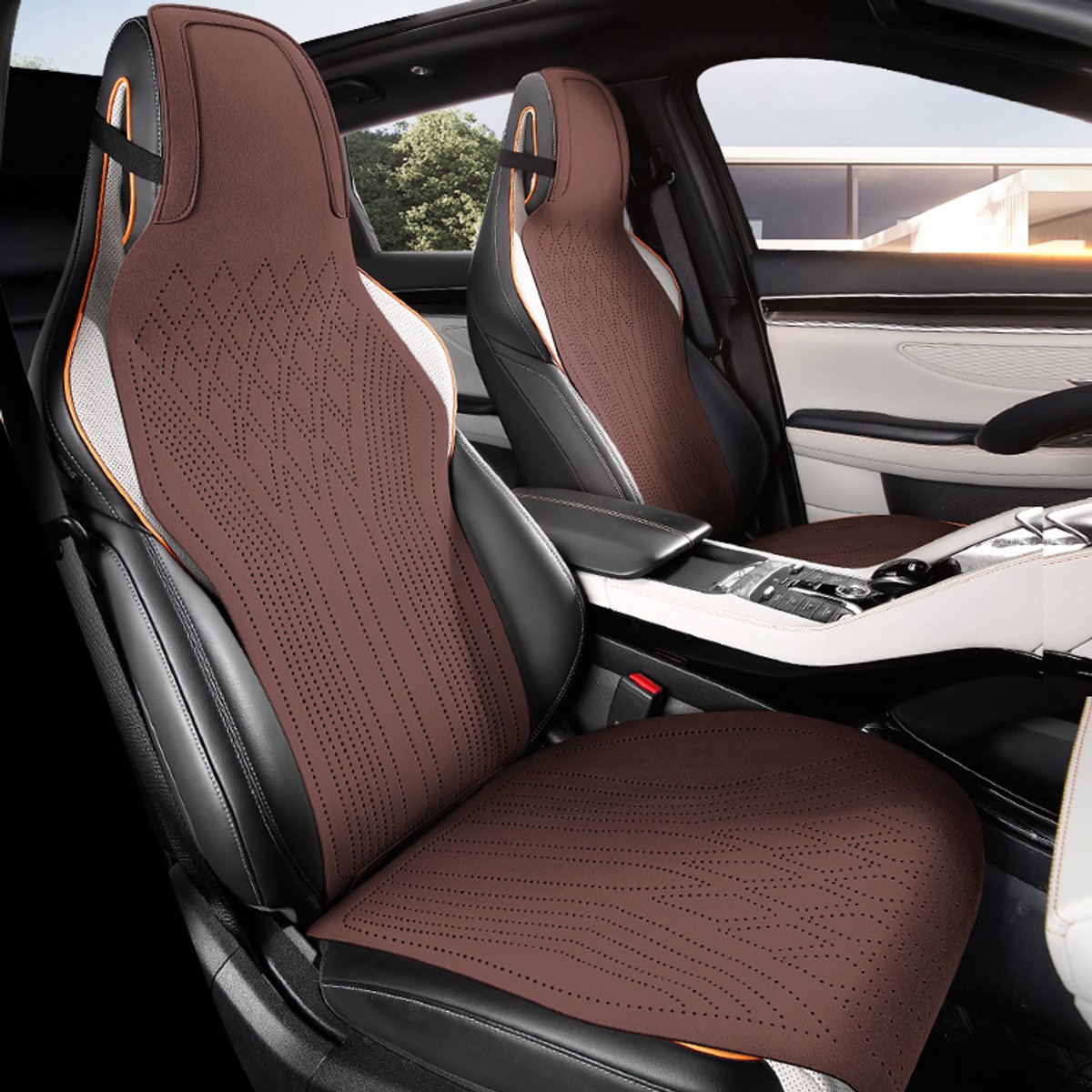 AIM Autostoelbeschermer – Luxe PU Imitatieleer Zit- en Rugkussen - Set van 2 – BMW X1 E84 – Airbag Compatibel - M11 - Koffiebruin