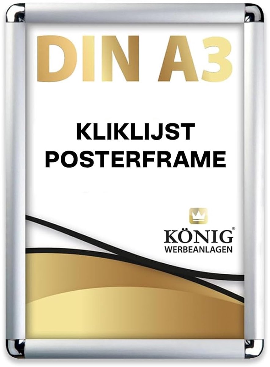 Posterlijst DIN A3 - aluminium profiel 25 mm - afgeronde hoeken - inclusief beschermende schijf - ShopVlot