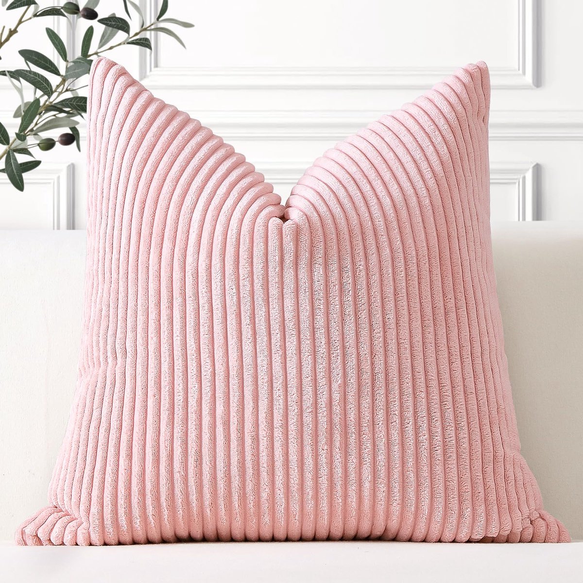 Kussensloop 45x45 cm - Ribfluweel - Roze - Zacht decoratief kussen voor bank - ShopVlot