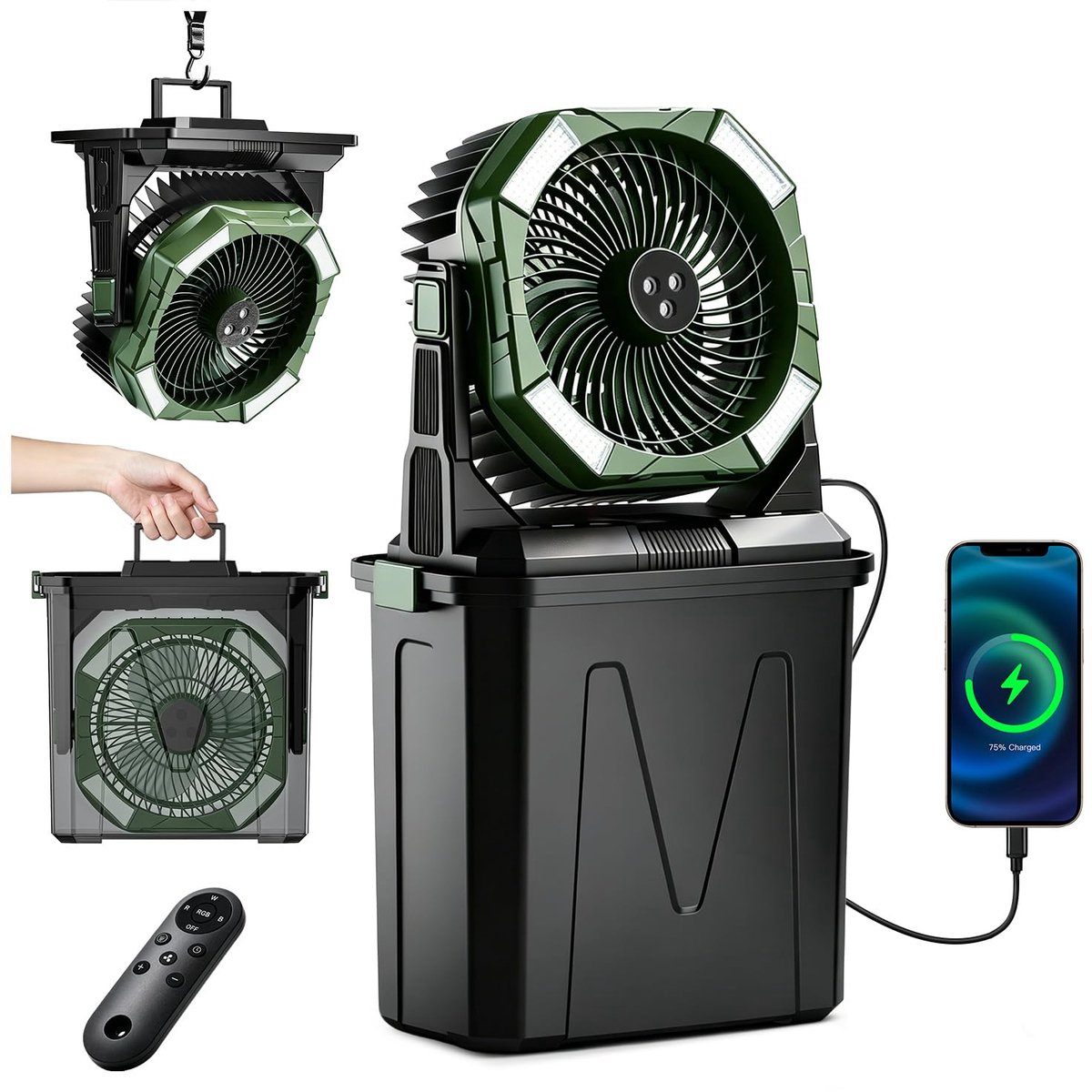 Vernevelingsventilator 10L - Draagbaar met RGB-Verlichting - 3-in-1 Oplaadbaar - Ideaal voor Patio - ShopVlot