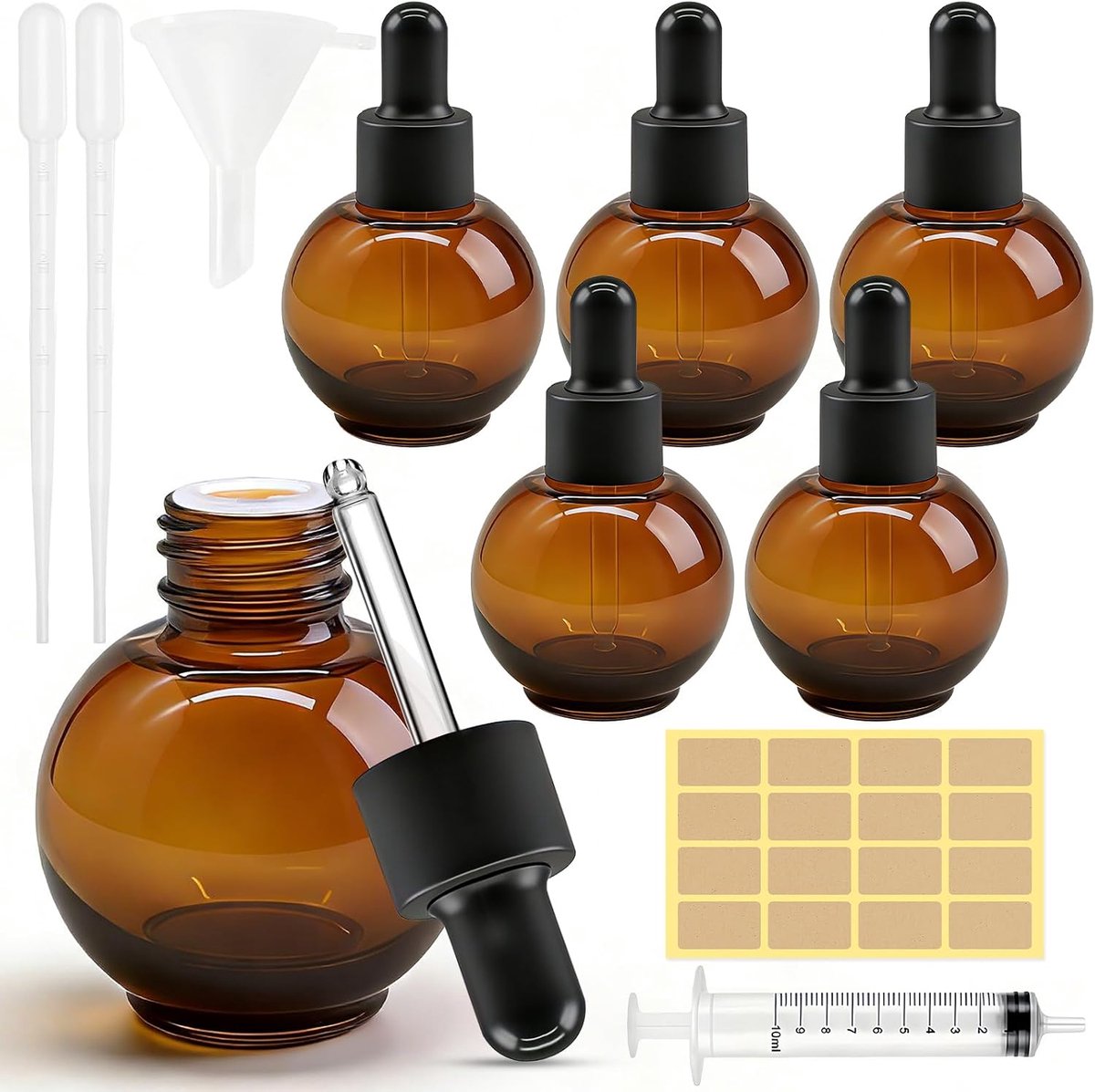 Glazen Pipette Flesjes 30ml - Amber Herbruikbare Fles - Lekdicht en Compleet met Accessoires - ShopVlot
