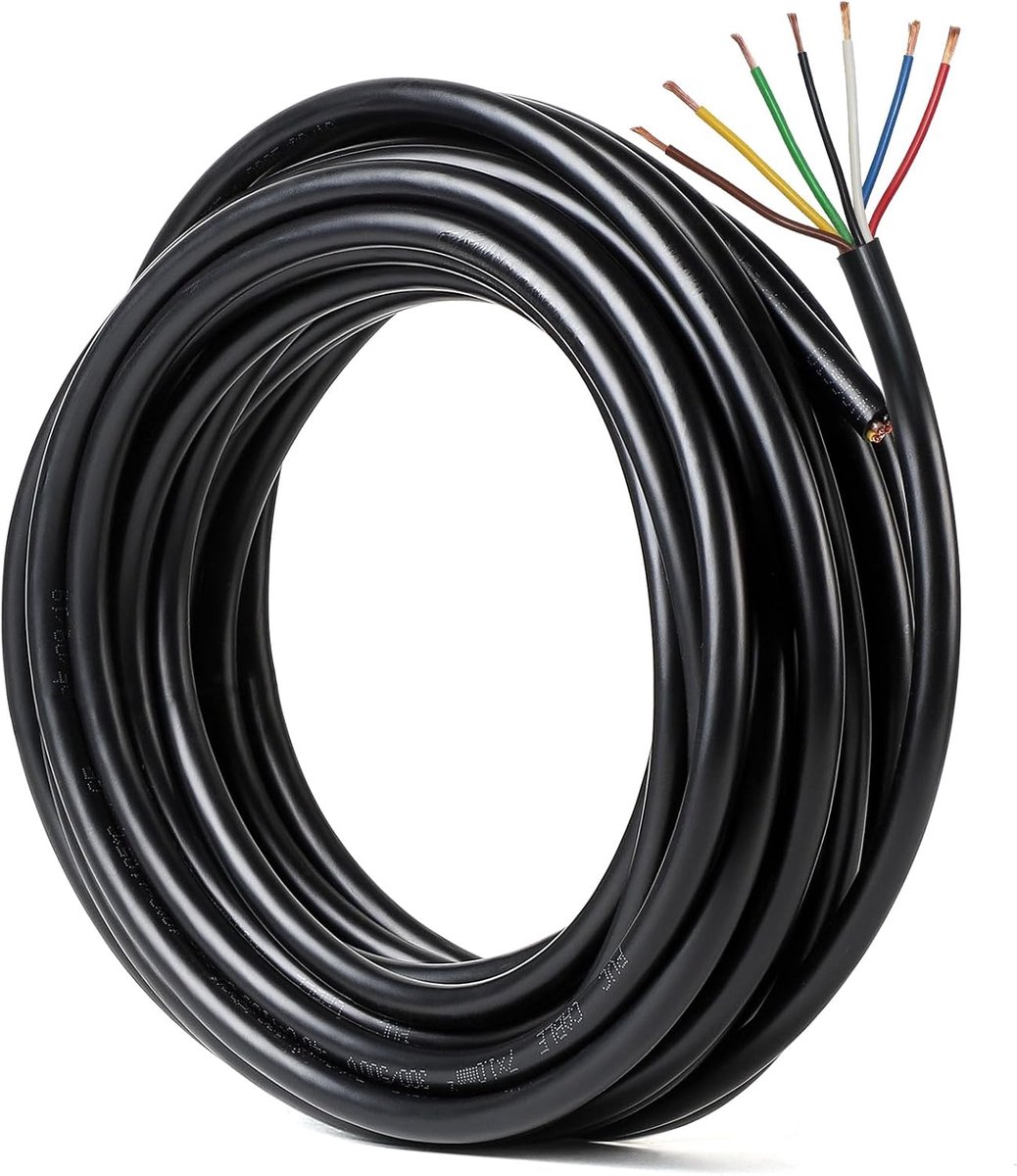 Ronde elektrische kabel 10 m - 7 aders - PVC omhulsel - voor aanhangwagen en caravan - ShopVlot