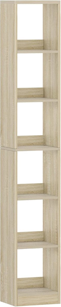 Hzuaneri Boekenkast, 6-laags, 183cm, witte eiken en wit
