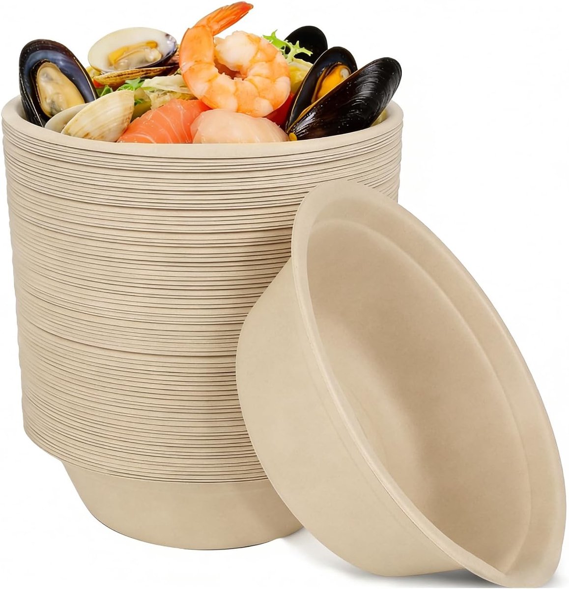 Wegwerp Soepkommen - Suikerriet Schalen - Feest en Picknick - Milieuvriendelijk Materiaal - 350 ml - Natuurlijk