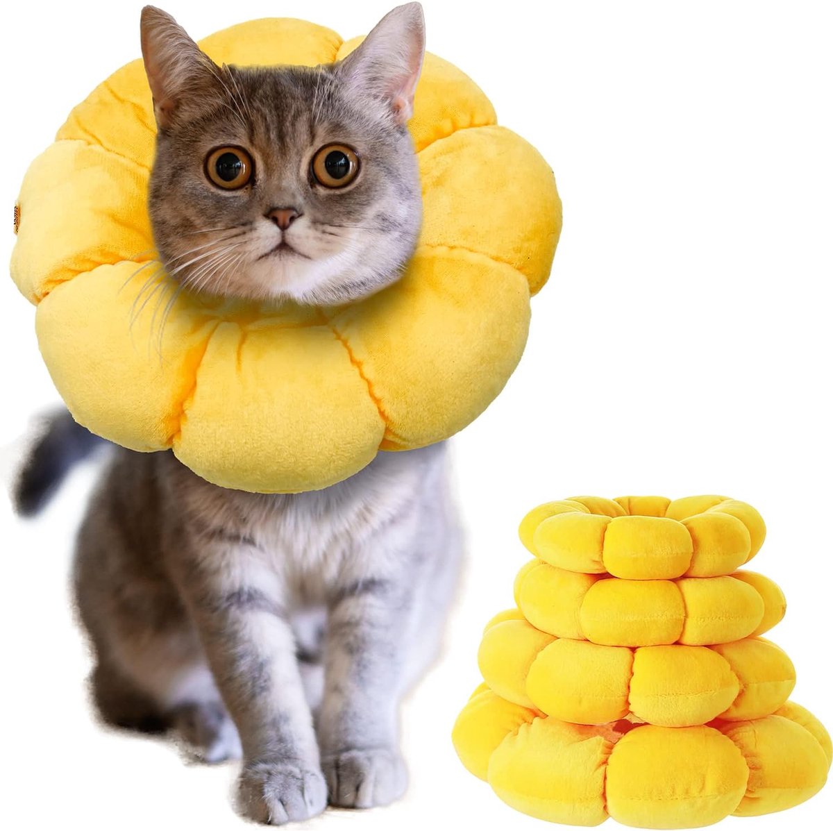 Claoner Elizabethse kraag voor katten kleine honden - Zonnebloem ontwerp - Na operatie bescherming - Verstelbaar - Wondgenezing - L