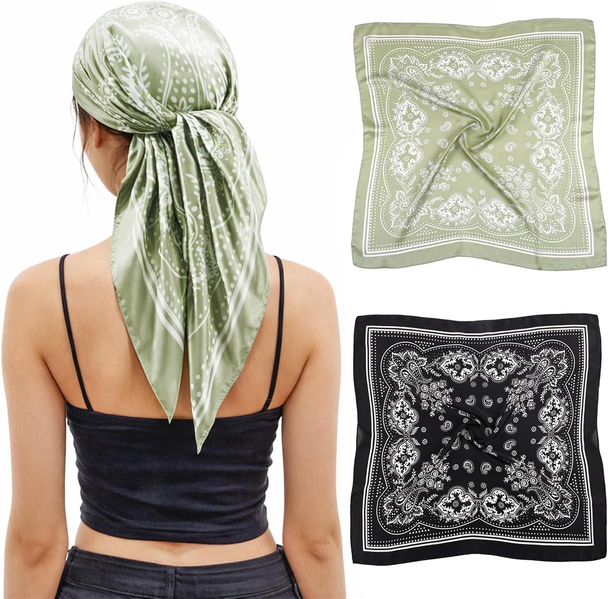 Satin zijden sjaals set van 4 - vierkante hoofddoek - lichtgewicht - veelzijdig gebruik - ShopVlot