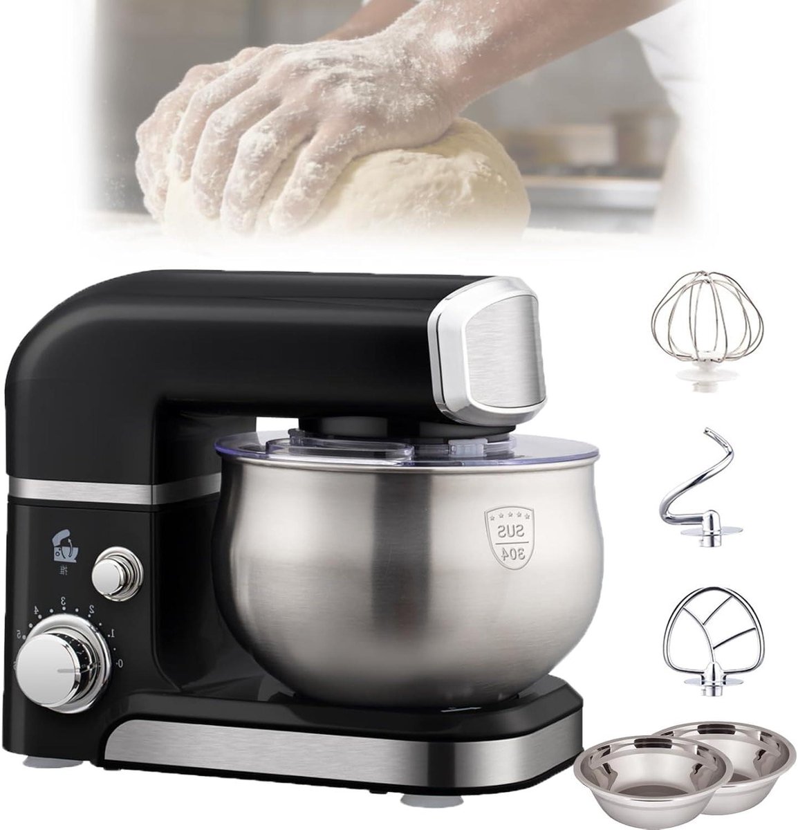 Elektrische Stand Mixer - Keukenmachine Mengkraan - Thuis Bakken - Krachtige 600W Motor - 3.5 Liter Kom - Zilver