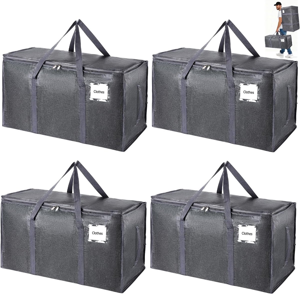 Opslagzakken 4 Pack 94L - Vouwbaar - Grijs - Ideaal voor kleding en beddengoed - ShopVlot