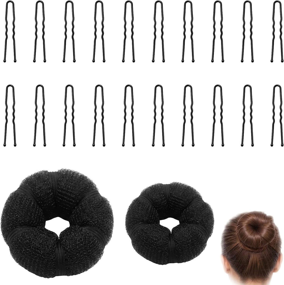 haarnet en U-haarspelden set - zwart - groot en klein - ideaal voor ballet en gymnastiek - ShopVlot
