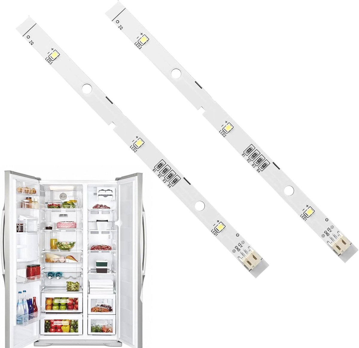 LED koelkastlamp strips set van 2 - 16 x 1 cm - koud witte verlichting - vervangende koelkastverlichting - ShopVlot