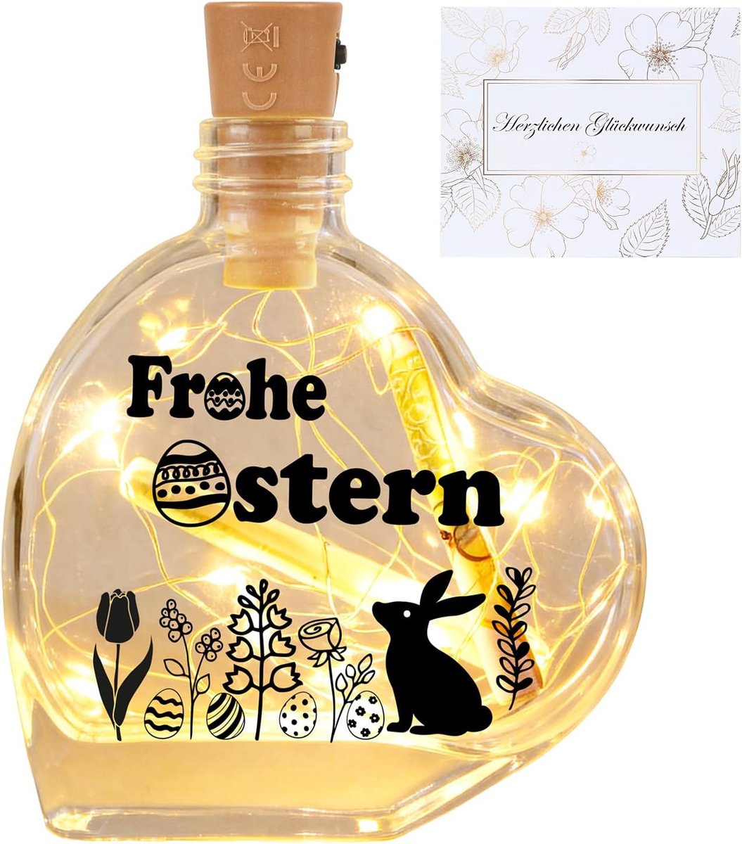 LED-flessenlicht Vrolijk Pasen - Glazen decoratie - Met wenskaarten - Origineel paascadeau - ShopVlot