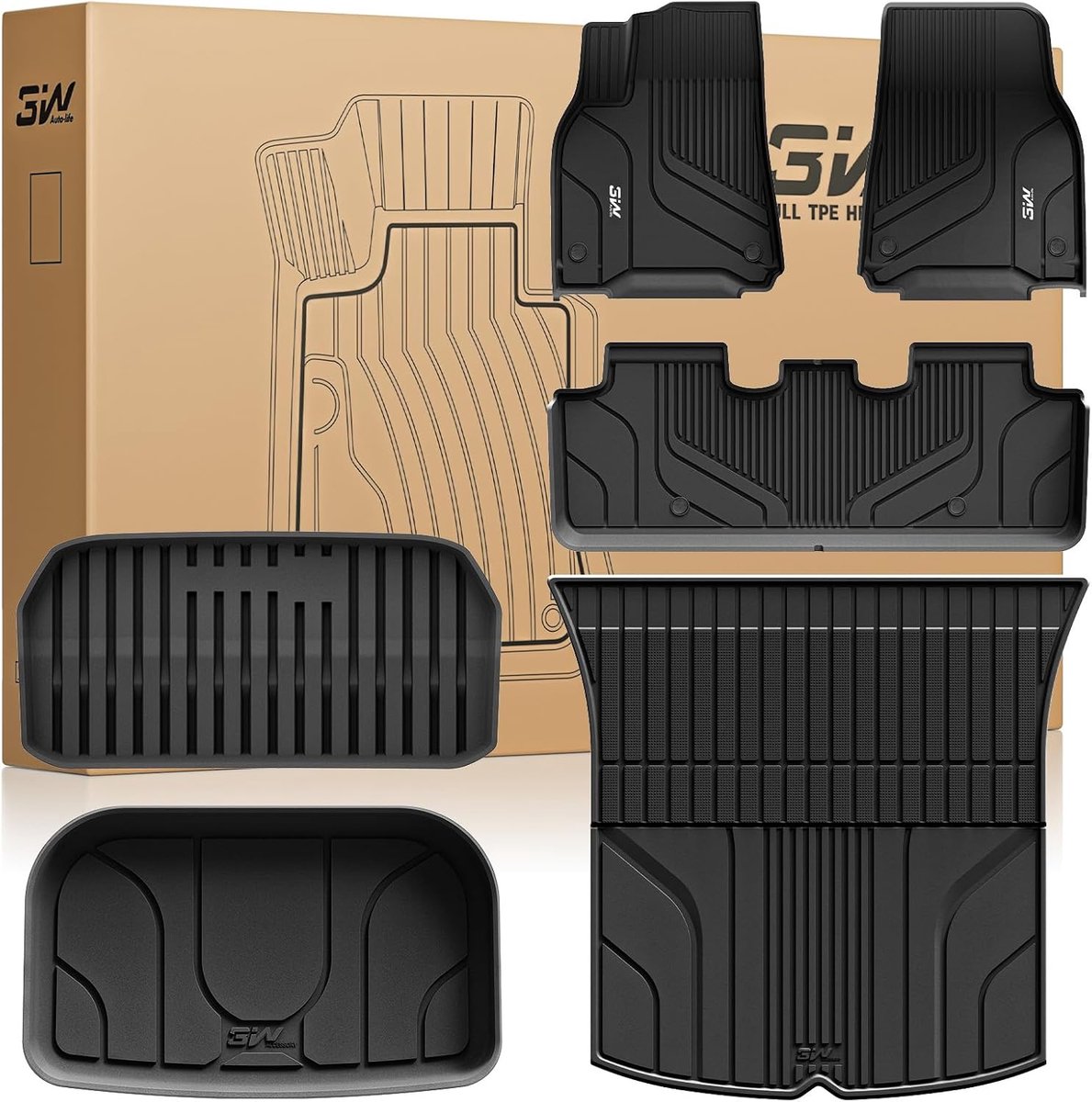 Vloermatten set 6 - TPE materiaal - Dog-friendly functie - Perfecte pasvorm voor Tesla Model Y - ShopVlot