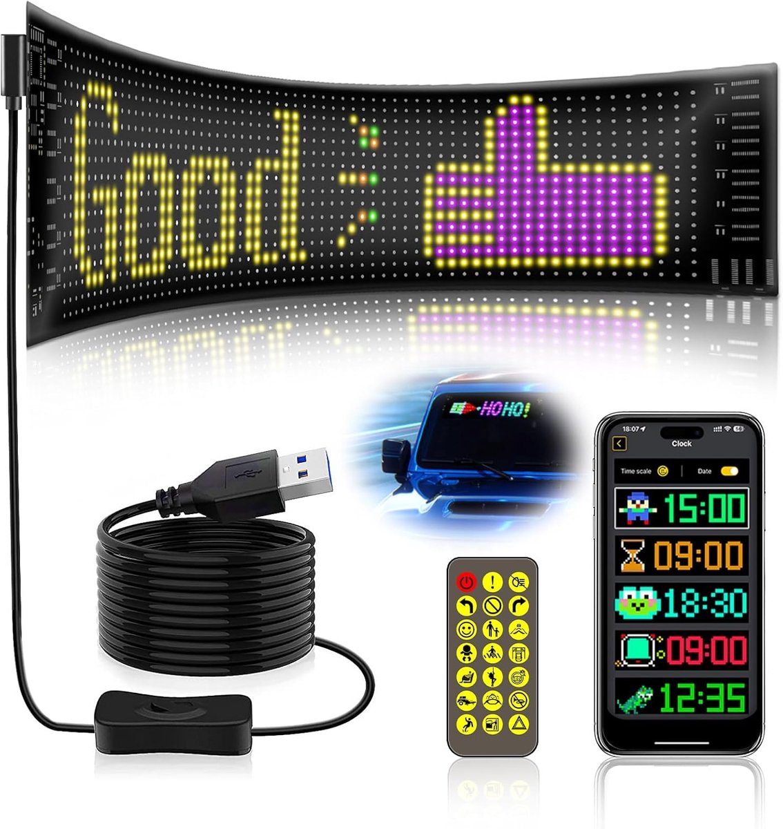 LED Board 37.3 x 9.2cm - Programmeerbaar RGB Paneel - Scrolling Display - Persoonlijke naamtag met afstandsbediening - ShopVlot