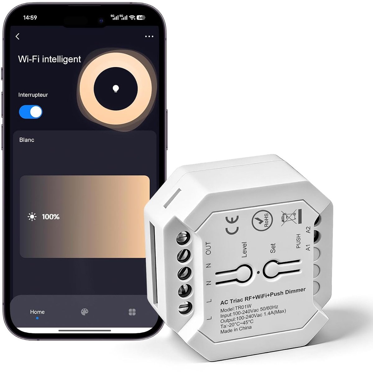 LED dimmer draadloos - 2.4G Wifi dimmer - spraakbesturing Alexa en Google - flikkervrij voor LED en halogeenlampen - ShopVlot
