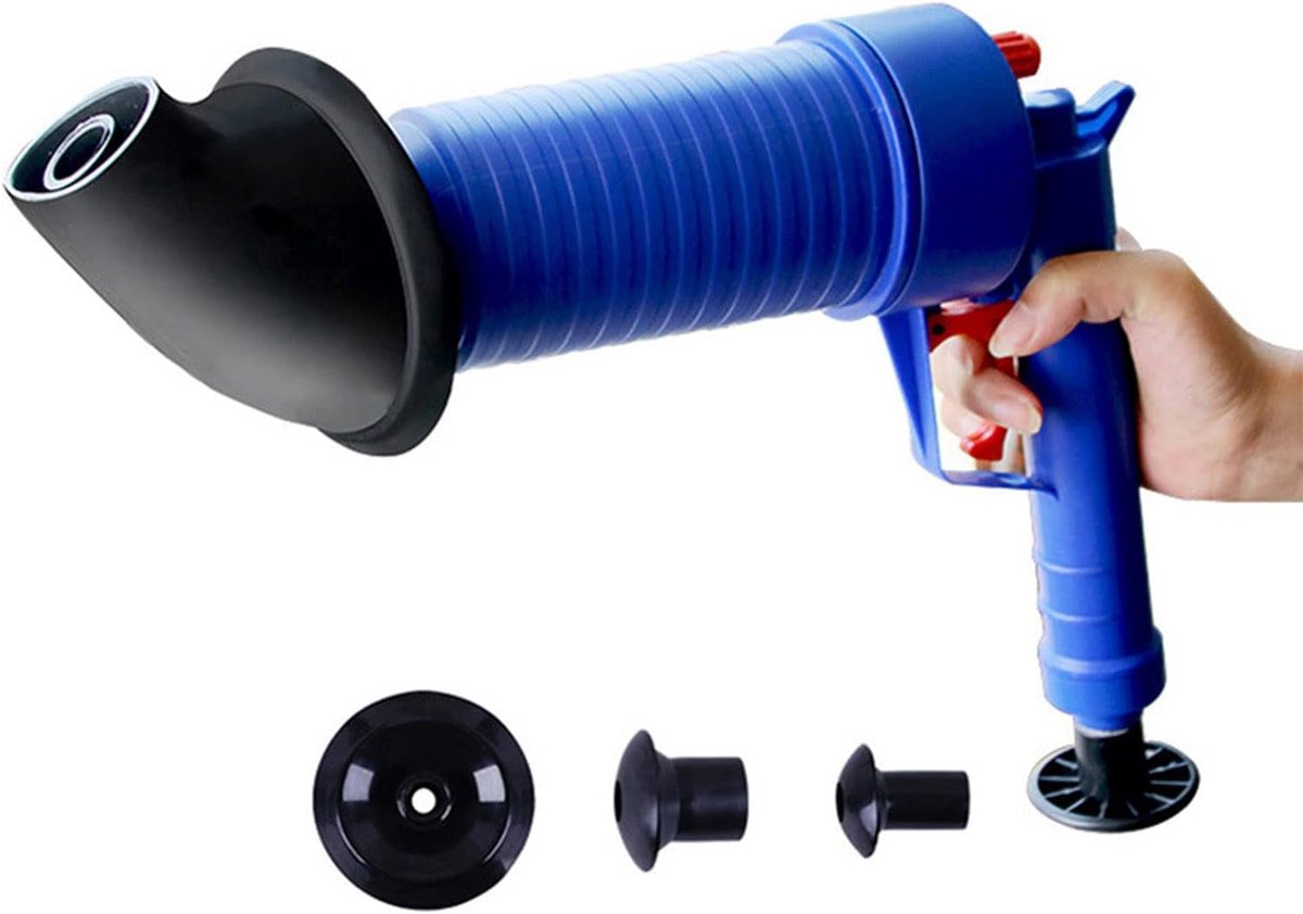 Afvoerontstopper met 4 Suction Heads - Hoogdruk Luchtpomp - Efficiënte Verstopte Afvoer Verwijderaar - Snel Ontstoppen - ShopVlot