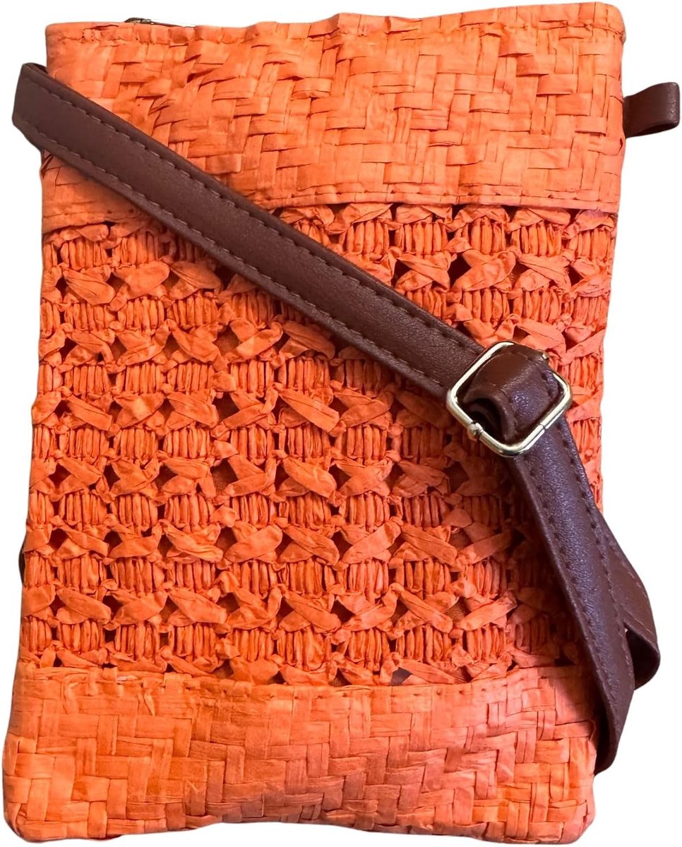Kleine crossbodytas - stro met kunstleren riem - afneembare riem - ideale zomertas voor dagelijks gebruik - ShopVlot