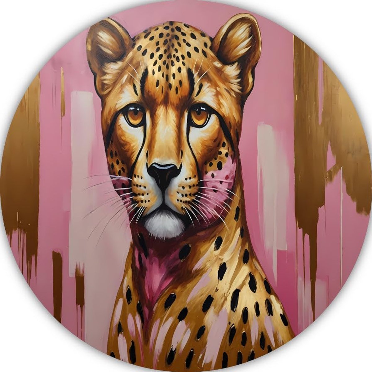 Schilderij rond 60x60cm - Vintage dierenmotief - Levendige kleuren - Muurdecoratie voor unieke uitstraling - ShopVlot