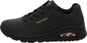 Zwarte Skechers Uno dames sneaker met veters, perforaties en zichtbare luchtdemping in de zool.