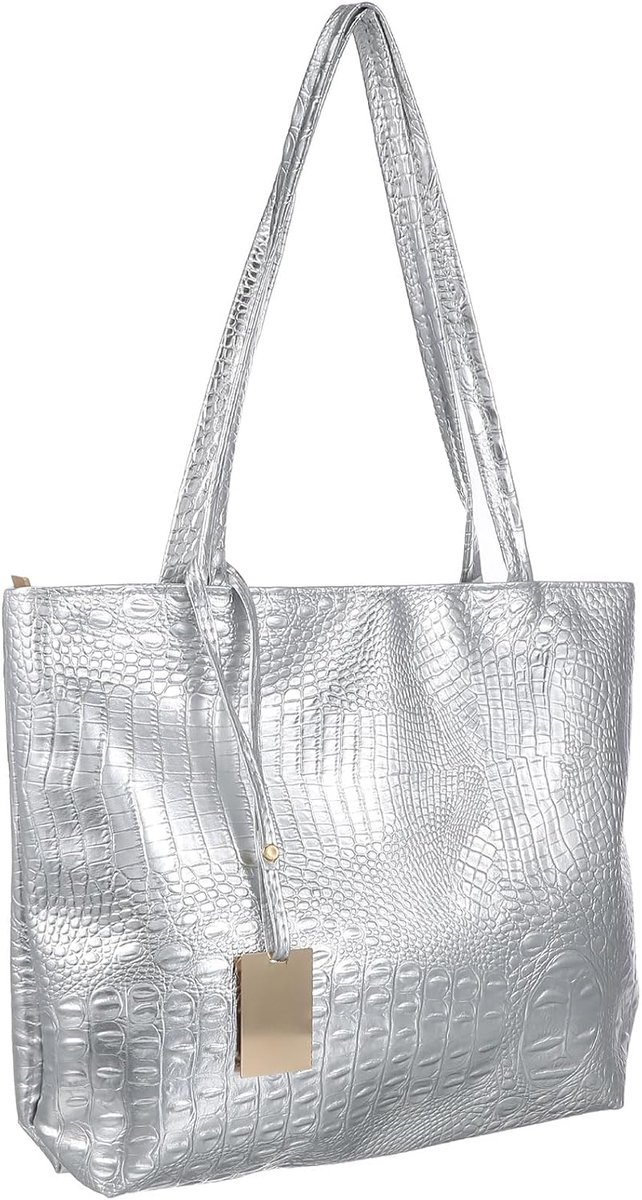 Schoudertas grote opslagtas - zilver - trendy design - ideaal voor winkelen - ShopVlot