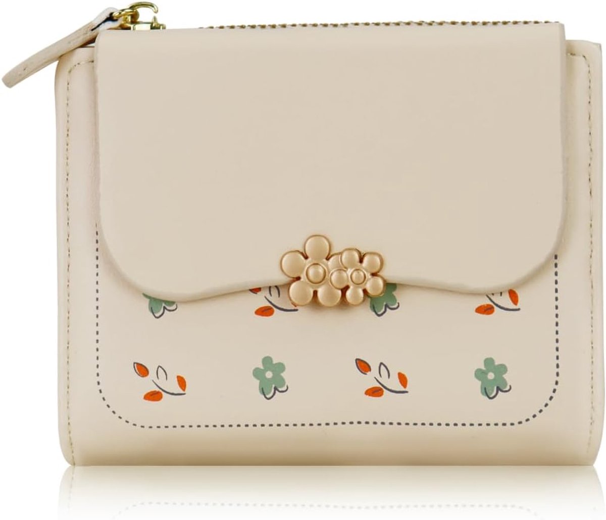 Dames kleine portemonnee met schattige bloemen - opvouwbaar compact - met ID venster - ideaal voor dagelijks gebruik - ShopVlot
