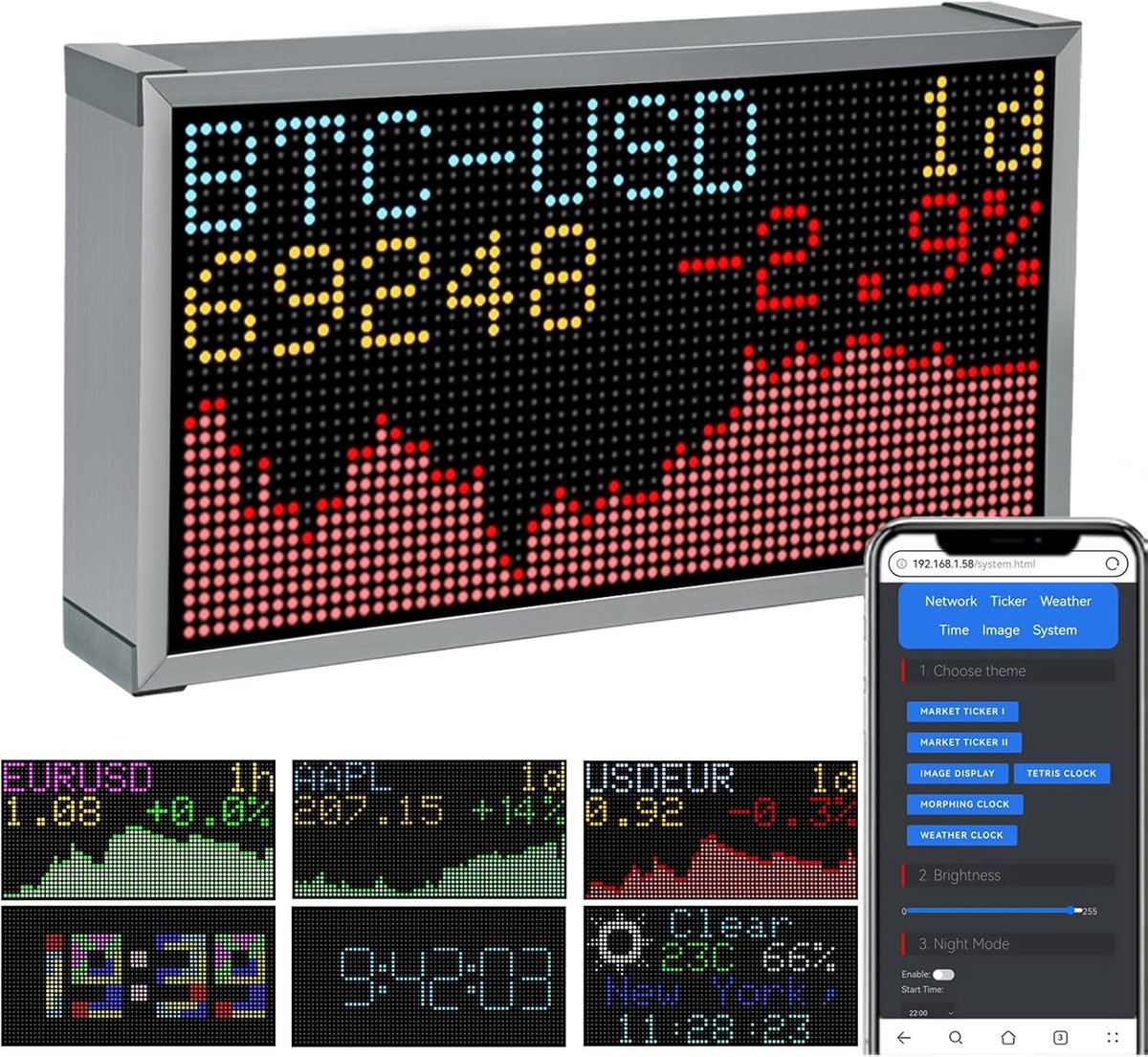 Bitcoin stock ticker monitor display - digitale klok - weer, temperatuur, luchtvochtigheid - ShopVlot