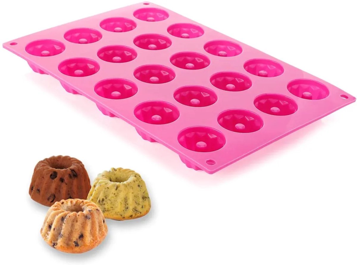 Mini tulbandvorm - Siliconen tulbandvorm, klein, traditionele Parijse Savarin-stijl, jaren 1920, antiaanbaklaag, 30x20x2,3 cm, roze