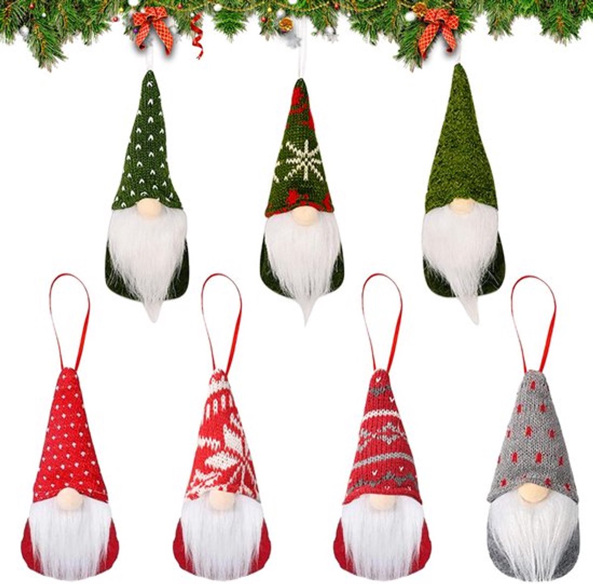 7 stuks kerstkabouters, kerstkabouters, decoratieve kerstboom, decoratieve kabouters, kerstdecoratie voor vakantie (groen)