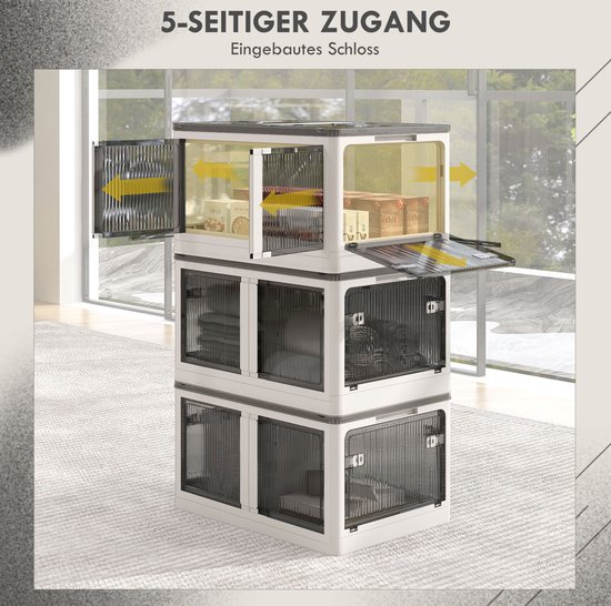 Opbergbox 69L - Opvouwbaar En Stapelbaar Met Wielen - 60 x 42 x 34 cm - PP Kunststof - Wit - Voor Thuis, Bureau En Kofferbak - 5-Zijdige Toegang — afbeelding 4