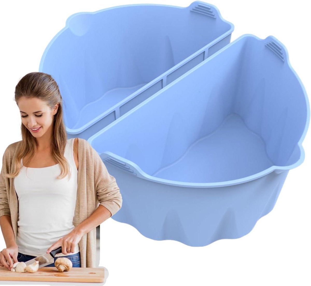 Slow Cooker Divider Insert - Kookscheider Silicone - Gezamenlijk Koken - Vaatwasserbestendig - 6-8QT - Lichtblauw
