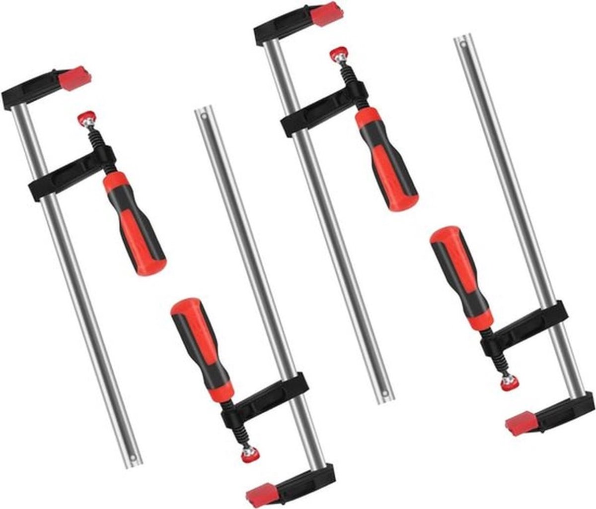 4-delige set snel schuivende balkklemmen voor houtbewerking met diepe schroefdraad, universele heavy duty F-klemmen voor stevig en nauwkeurig lijmen van hout