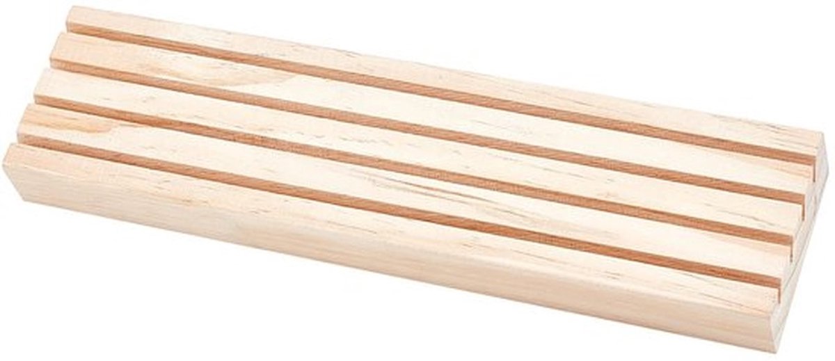 Displaystandaard van natuurlijk hout - 4 sleuven voor oorbellen, kaarthouder, organizer en verkoopdisplay - 7,7 × 31 cm