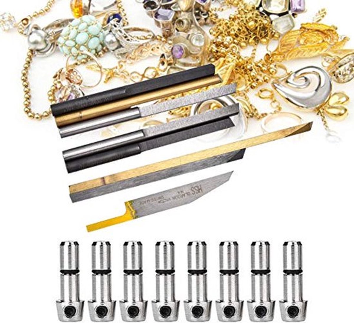 Set van 8 verschillende functies voor het graveren van metalen ringen, graveermachines, frezen, sierad gereedschap set, voor snijden, snijden en boren.