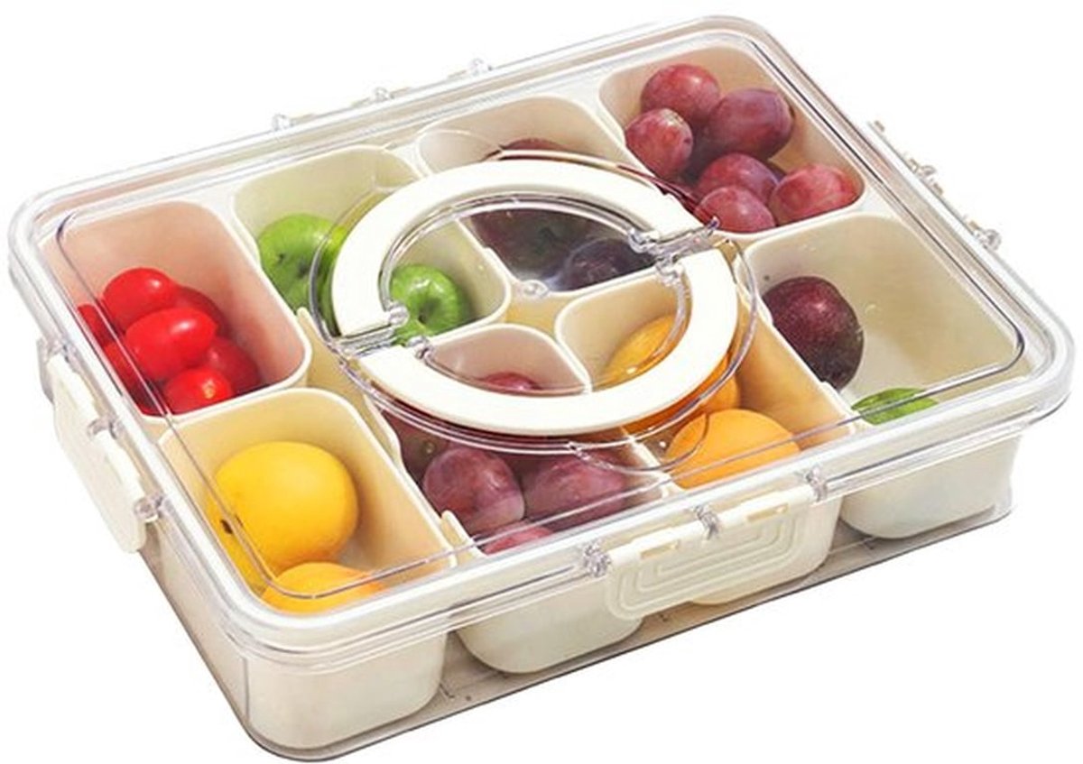 Gedeelde Snack Tray met Deksel - 8 Verwijderbare Compartimenten, Handig Voedselopslag Containere