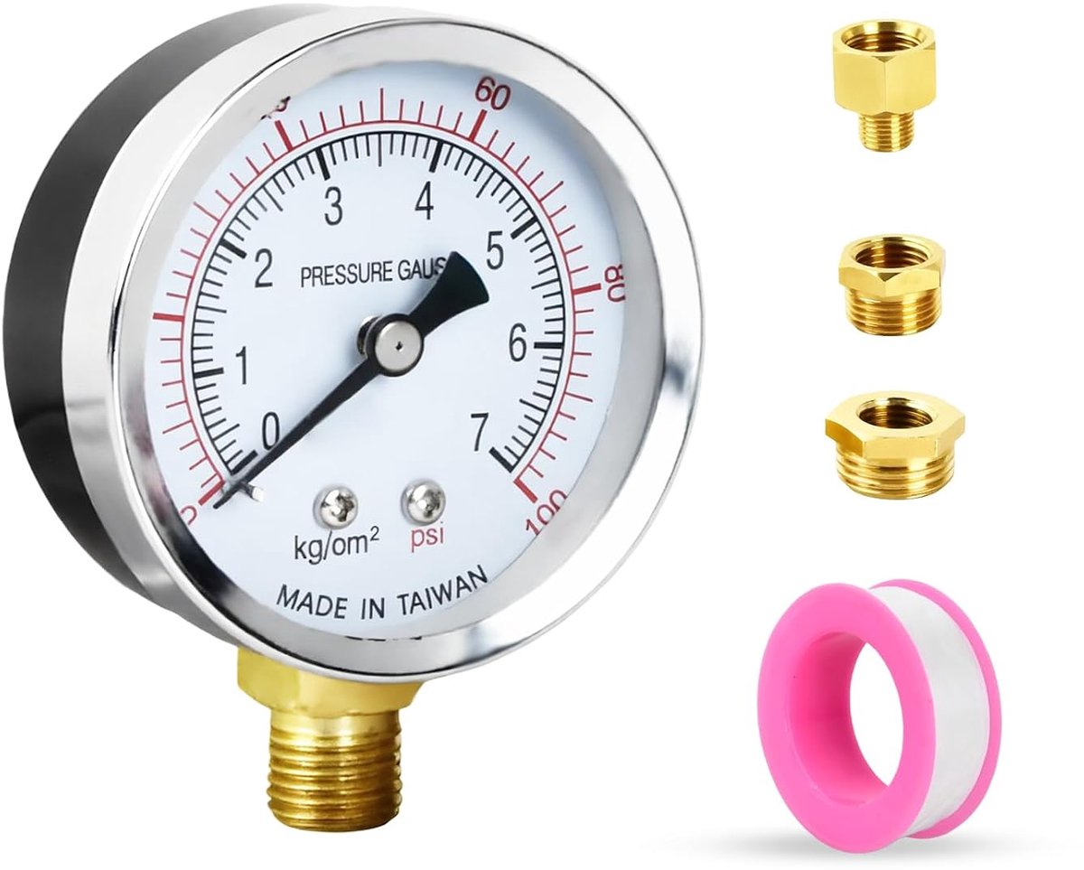 Vacuum gauge 60mm - 1/4" aansluiting - 0-7 bar, 0-100 psi - nauwkeurige drukmetingen - ShopVlot