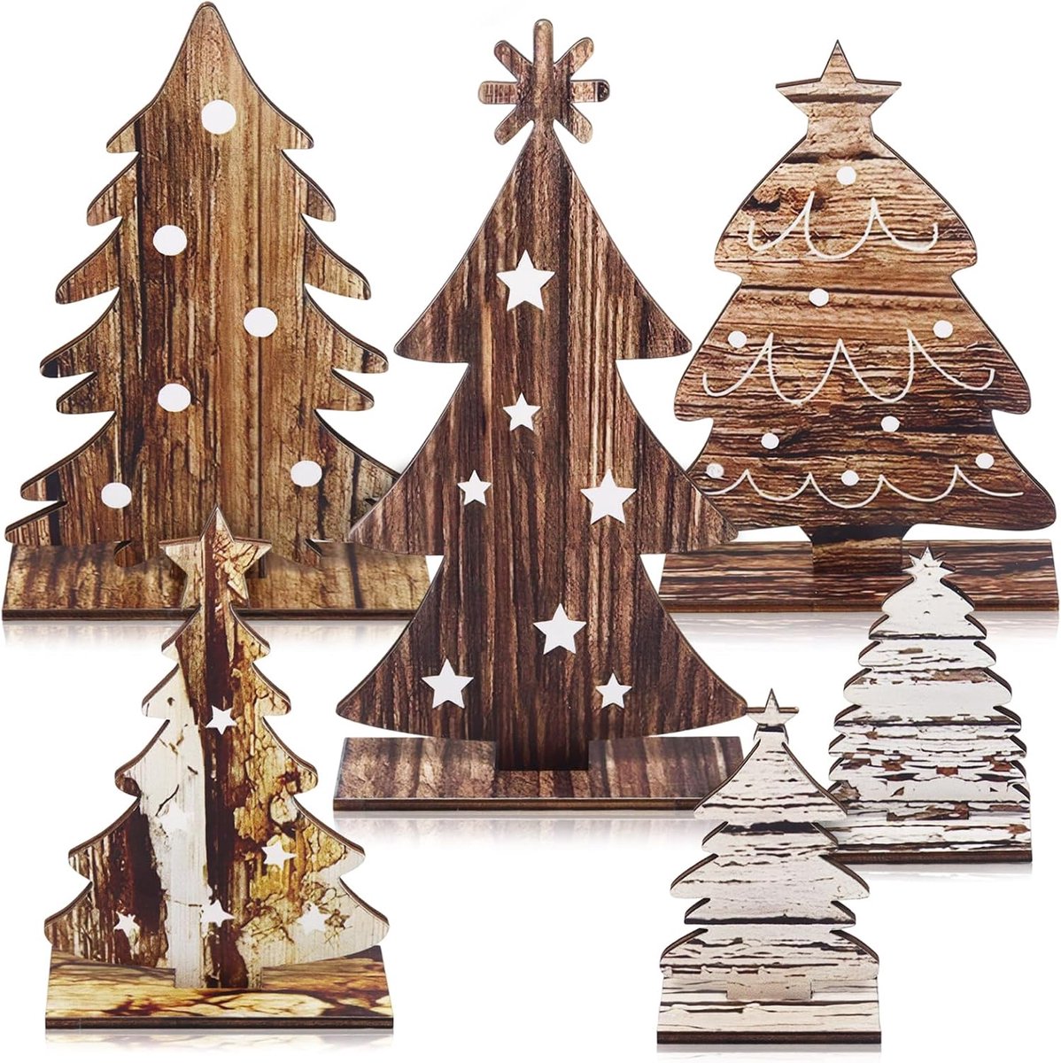 Mini kerstboom set 6 stuks - houten kerstversiering - decoratieve mini bomen - creëer een gezellige kerstsfeer - ShopVlot