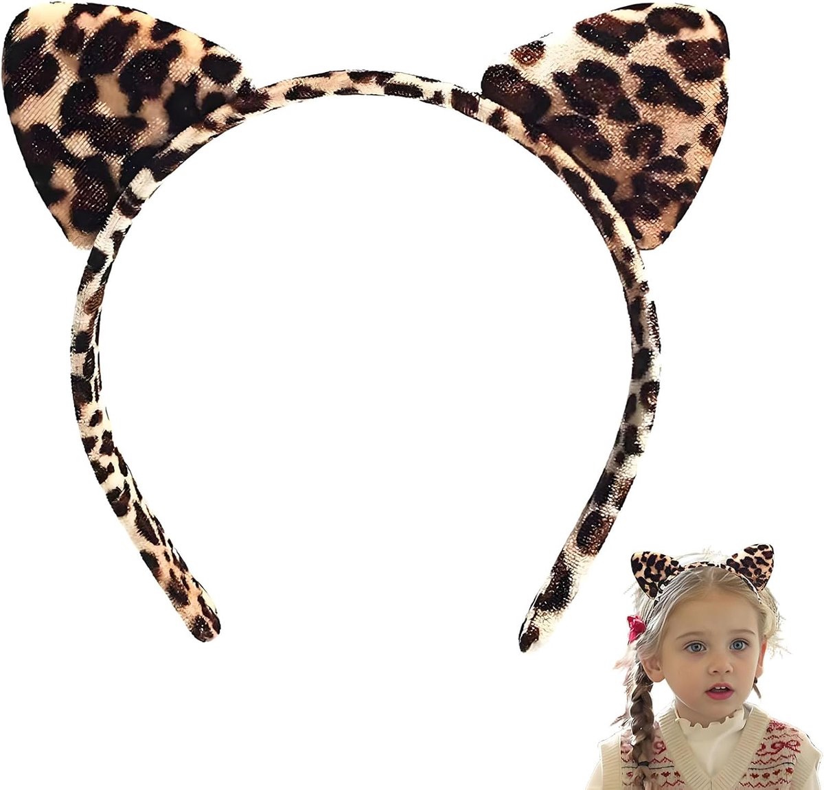 Leopard Oortjes Haarband - Dierenprint Accessoire - Verstelbaar en Comfortabel - Perfect voor Feestjes - ShopVlot