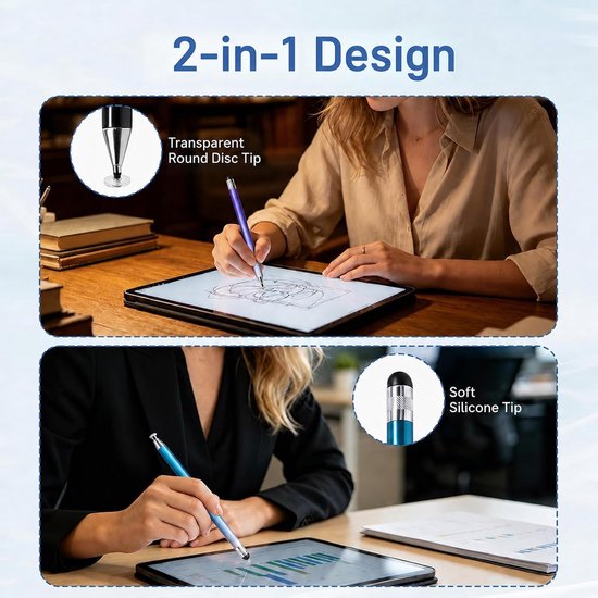 Stylus voor tablets en smartphones, 2-in-1 universele capacitieve stylus voor S-ung/Leovo/Xiaomi/iPhone/Tablet/iPad Pro/Mini/Air, hoge precisie en gevoeligheid — afbeelding 2