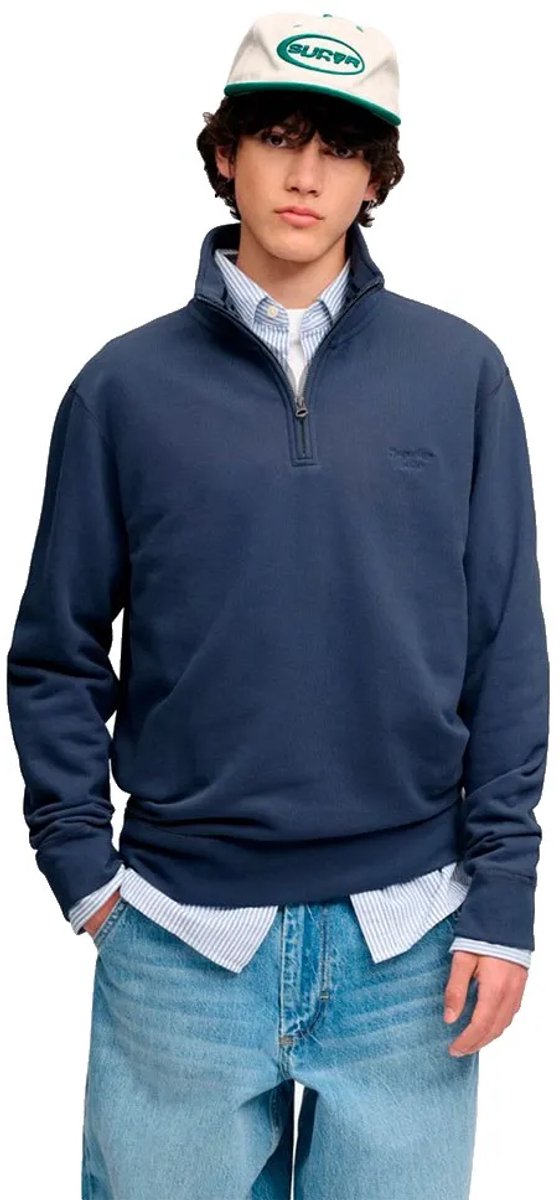Superdry Essential Serif Logo Sweatshirt Met Halve Rits 3XL Man Marineblauw