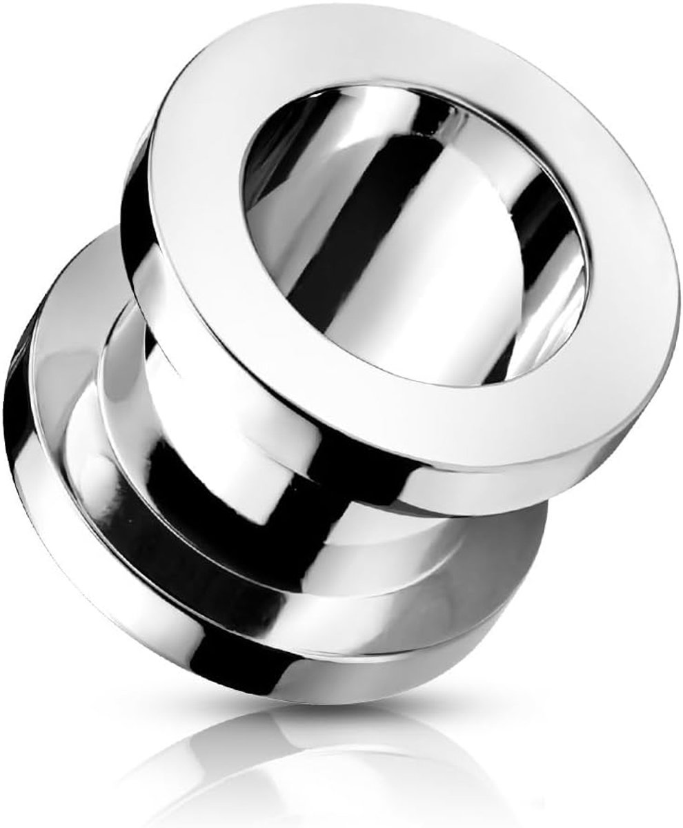 Zilver roestvrij staal basic oorpiercing oor-sieraad Screw Fit Flesh Ear Plug Schroefsluiting 1,2 - 40 mm