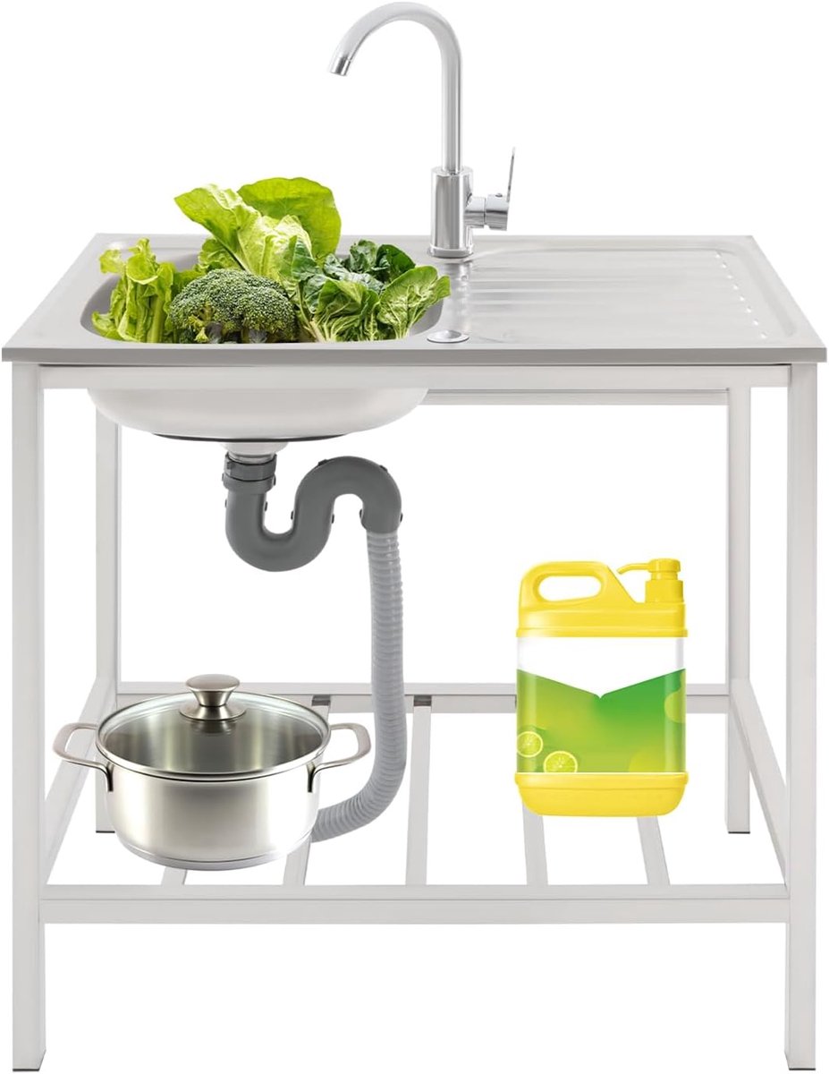 Keukenspoelbak 75 x 40 x 75 cm - roestvrij staal - vrijstaand - ideaal voor buitengebruik - SnelShoppen